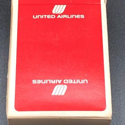 United Airlines playing cards deck still sealed in plastic inside box, red & white logo advertising