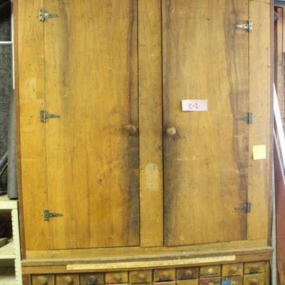 C-1  Antique Primitive Carpenter's Woodworking Cabinet/Cupboard-Great Store Retail Display Organizer
