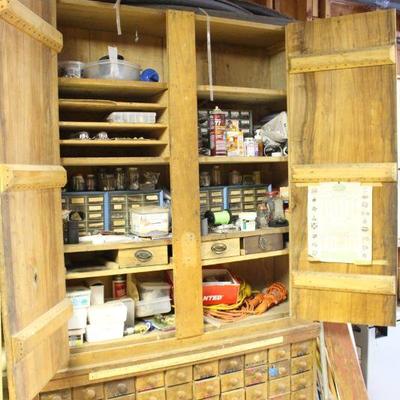 C-1  Antique Primitive Carpenter's Woodworking Cabinet/Cupboard-Great Store Retail Display Organizer