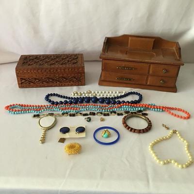 Lot 67 - Wooden Jewelry Box & Jewelry 