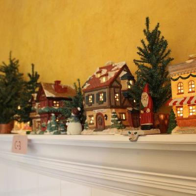 C-3 Lot of Christmas-6 Building Houses  -Trees-Coffee Shop-Doctor's Office-General Store-Gift Shop-Christmas House-Silo