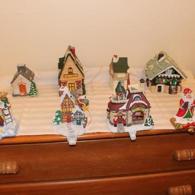 C-4 Christmas Stocking Holder 4 Houses-Smith Shop-Schoolhouse-Church Christmas House
