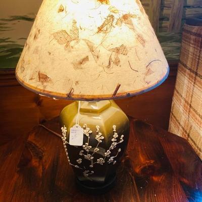 Brown based lamp with pretty raised white flowers