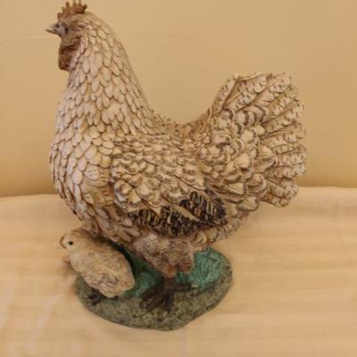 C-8 Large Resin Farmhouse Chicken and Chicks  Two  16'