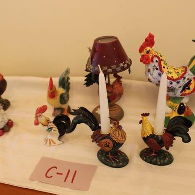C-11-Lot 8 Farmhouse Rooster and Chickens- Ceramics  and Resin 10