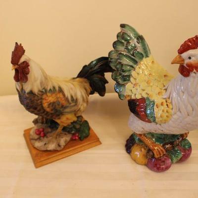 C-12  Lot 3 Farmhouse Rooster and Chickens- Ceramics  and Resin -One AS-IS