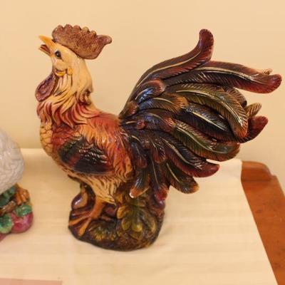 C-12  Lot 3 Farmhouse Rooster and Chickens- Ceramics  and Resin -One AS-IS