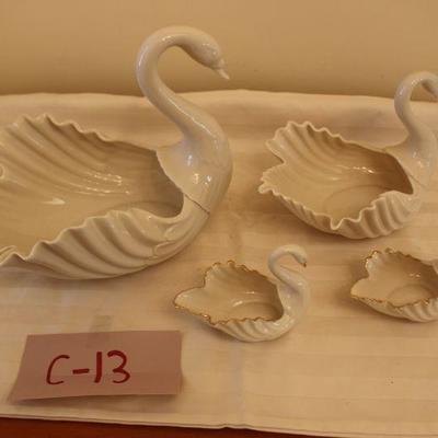 C-13 Lenox Lot 4 Swans-Two Small Ring Holders w/24 Gold- Swan Candy Dish -Centerpiece  Swan Porcelain