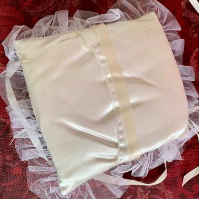 LOT 7  VINTAGE SATIN WEDDING RING PILLOW AND TABLE FAVOR