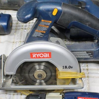 Lot 69: Large Collection of 18 Volt Ryobiâ„¢ One+ Cordless Tools w/ Charger and Battery (tested A+ w/ Slight Damage Shown)