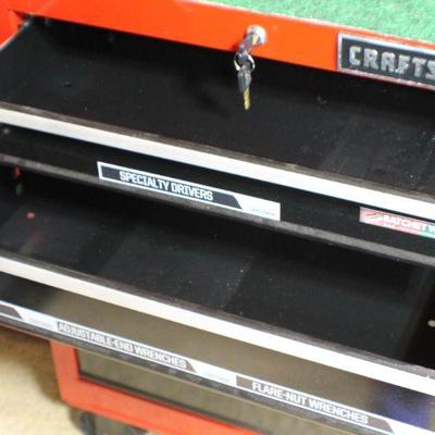 Lot 74: Large Wheeled Craftsmanâ„¢ Tool Tray Box (w/ Key Lock and Magnetic Identification Labels) - RED