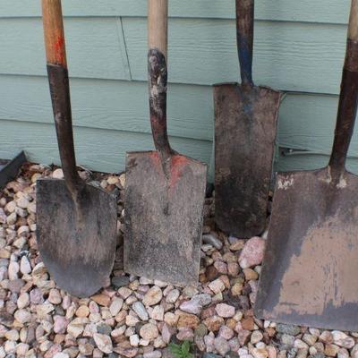 Lot 81: (4) Assorted Wood Handle Metal Shovels
