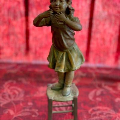 LOT 15  ANTIQUE FRENCH METAL STATUE LITTLE GIRL BLOWING KISSES PARIS FOUNDRY