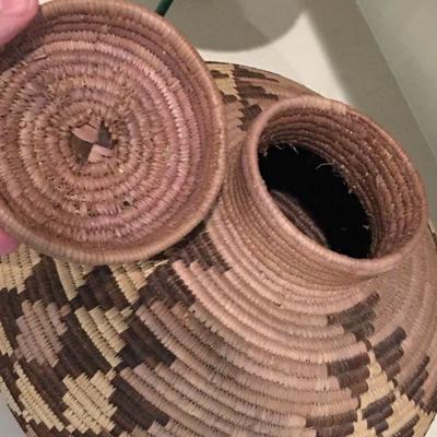 Native American Indian Woven Basket w/ Lid by Matilda Shangase item #100