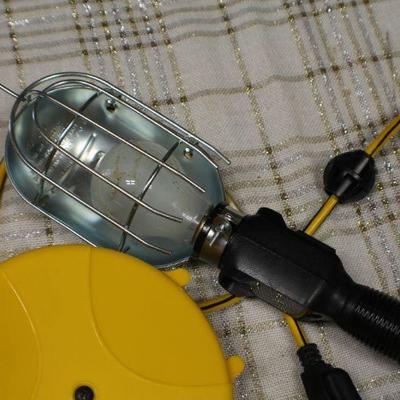 Lot 123: Yellow Power Cord Reel w/ Shop Mechanic Work Light (Tested A+)