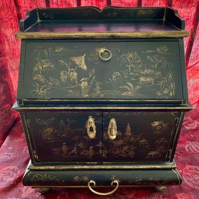 LOT 39  CONTEMPORARY DROP FRONT PAINTED TABLE TOP CABINET ASIAN DESIGNS
