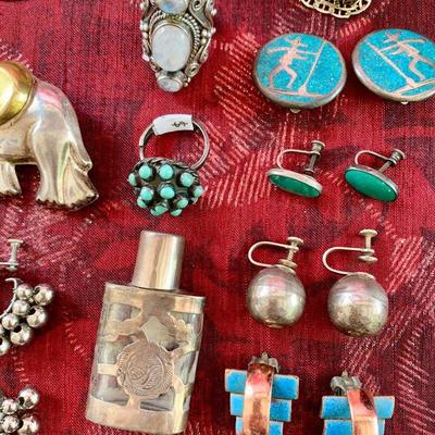 LOT 49  STERLING SILVER COPPER ETHNIC JEWELRY TURQUOISE STONES