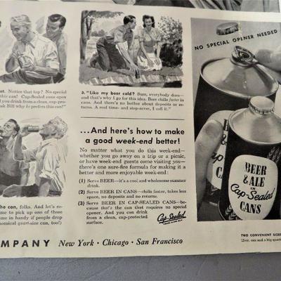 VINTAGE AD BEER CAN Advertising Magazine Continental 21x13