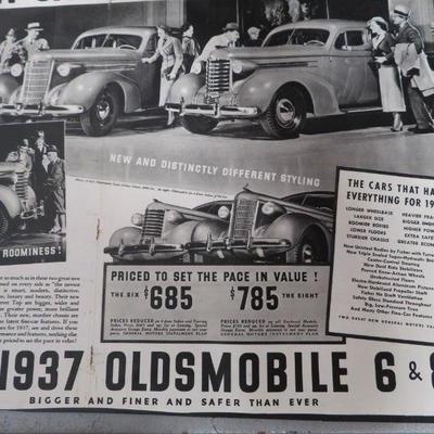 Vintage 1937 Oldsmobile Eight Magazine Advertising of New Car Company 21x13