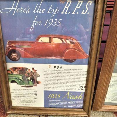 1935 R.P.S. NASH LaFayette AD Wood FRAMED VINTAGE Car Advertising