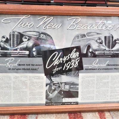 Vintage 1938 Chrysler Royal AD Imperial Car Wood Frame Magazine Advertising