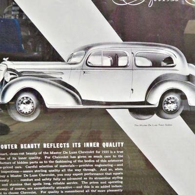 B&W VINTAGE 1935 CHEVROLET MASTER De Luxe Town Sedan Car AD Wood Framed