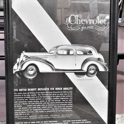 B&W VINTAGE 1935 CHEVROLET MASTER De Luxe Town Sedan Car AD Wood Framed