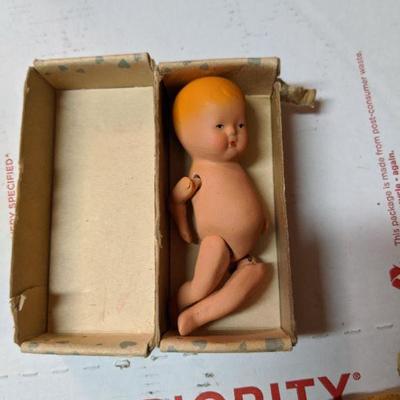 Vintage Kerr and Hinz K&H USA all bisque jointed baby doll in original box