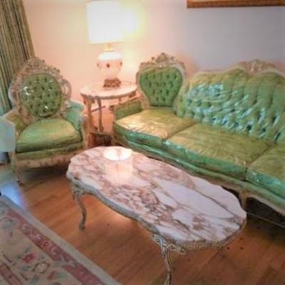 7 piece Hollywood Regency French Provincial Living Room Set Plastic and All! 