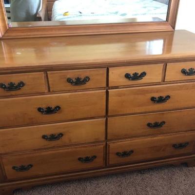 Long Maple dresser with mirror 