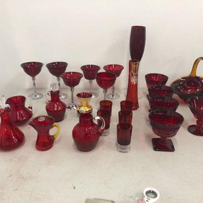 27 Pieces of Antique Ruby Red Glass