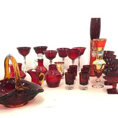 27 Pieces of Antique Ruby Red Glass