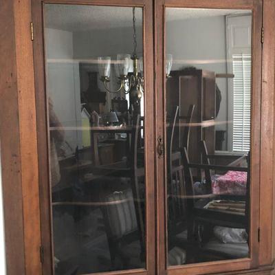 Solid Wood Corner China Cabinet, Large 40' across, 6' high, glass doors, mahogany or walnut