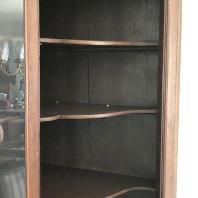 Solid Wood Corner China Cabinet, Large 40' across, 6' high, glass doors, mahogany or walnut