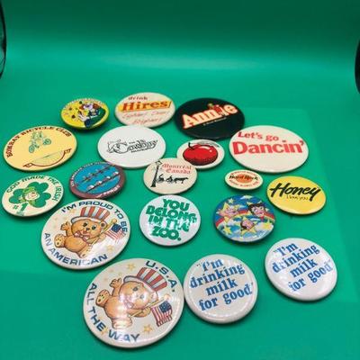 Miscellaneous Button Pin Lot - Advertising Collection - Hires, Annie, Milk, etc