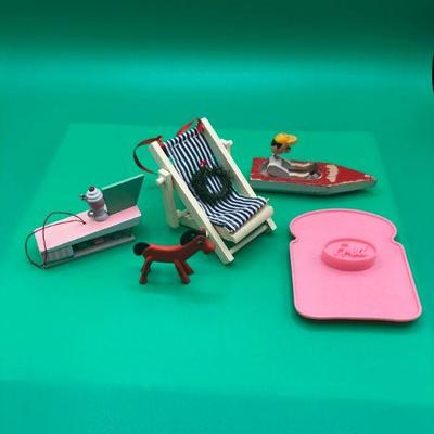 Mixed Lot of Knick Knack Collectibles - miniature beach chair, diner, man in boat, Pokie, toast maker