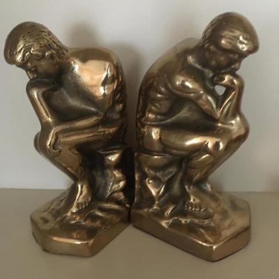 Vintage Brass Thinker Pose Book Ends