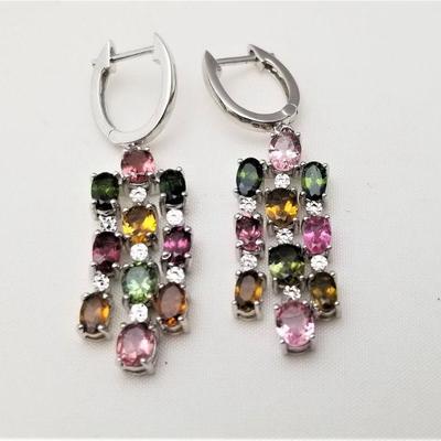 Lot #5  Nice pair of multi-gem pierced earrings set in Sterling Silver