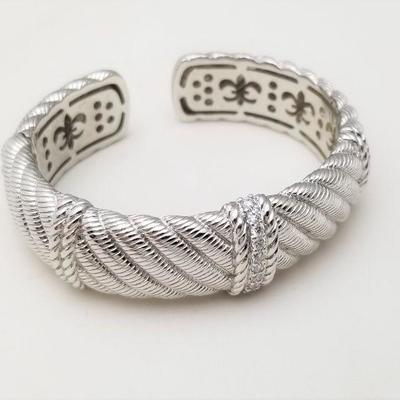 Lot #6  Gorgeous Sterling Silver Judith Ripka Hinged Bangle Bracelet - set with CZs .  Heavy!