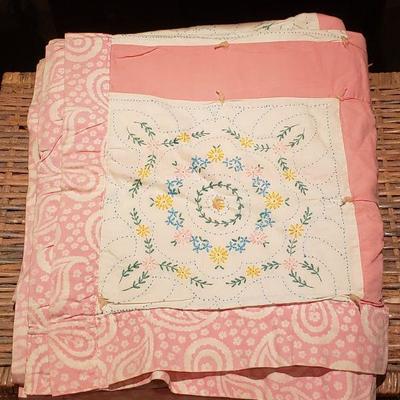 Lot 13: Vintage Twin Size Handmade Thin Quilt
