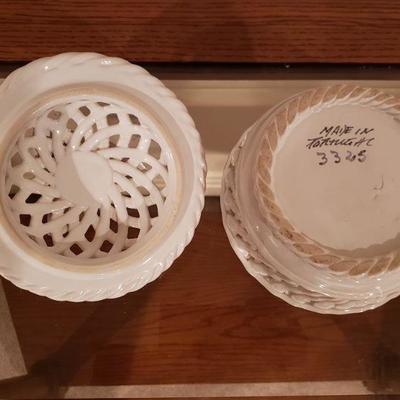 Lot 18: Vintage Portugal Porcelain Lattice Bowl with Lid