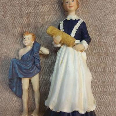 Four (4) Miniature Dollhouse family members Dolls Husband, Wife, Maid & Bathing Boy