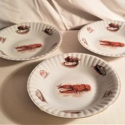 Lot #20 Three classic gumbo bowls with lobster/crawfish motif - made in Poland