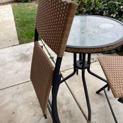 3 Piece Patio Bistro Set, metal and glass round table with 2 chairs