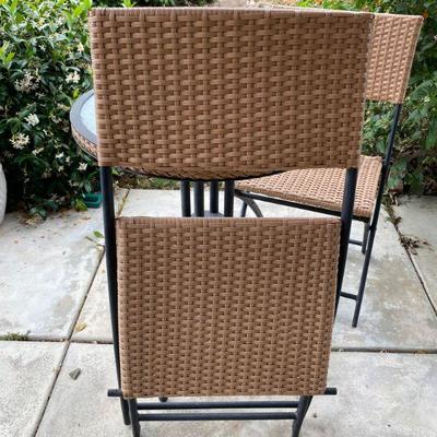 3 Piece Patio Bistro Set, metal and glass round table with 2 chairs