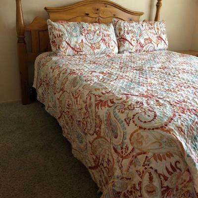 King Size Bed Complete with Ponderosa Pine Head Board, Bedding shown is included.