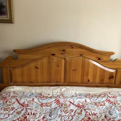 King Size Bed Complete with Ponderosa Pine Head Board, Bedding shown is included.