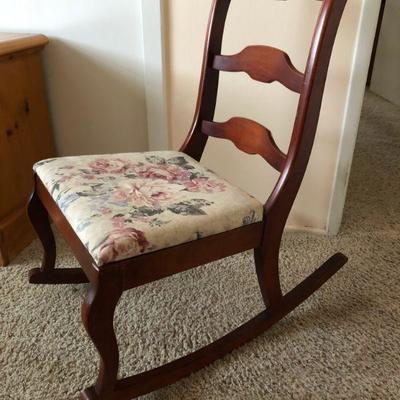 Vintage Wood Rocking Chair with Floral Padded Seat