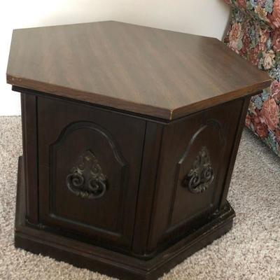 Vintage Hexagon Shape End Table with storage cabinet