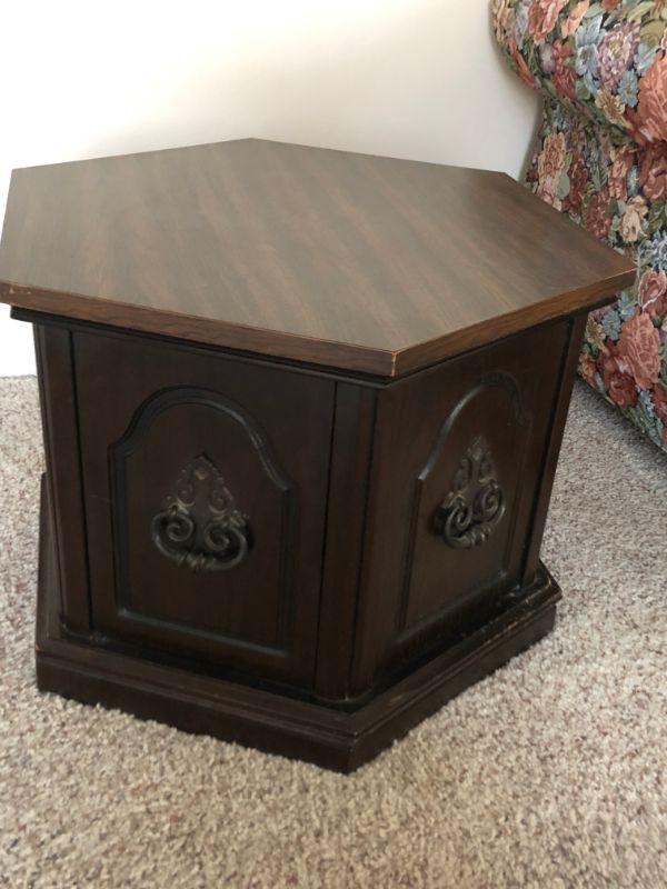 Vintage Hexagon Shape End Table with storage
